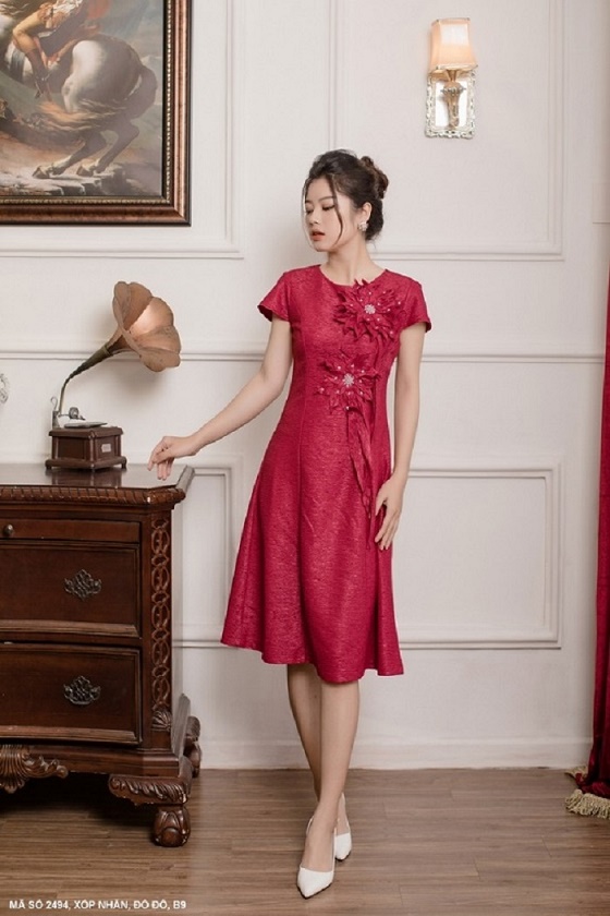 ĐẦM KẾT 2 HOA TRƯỚC NGỰC XINH XẮNTRẺ TRUNG-2949